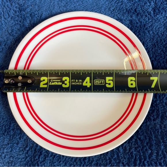 Corelle Vitrelle CLASSIC CAFE RED Bread/Dessert Plates 3 Rings Bands 6.75” Qty 3 - Picture 5 of 5